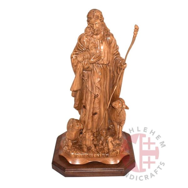 Bethlehem Handicrafts Unique Carved Wooden Good Shepherd’s Statue