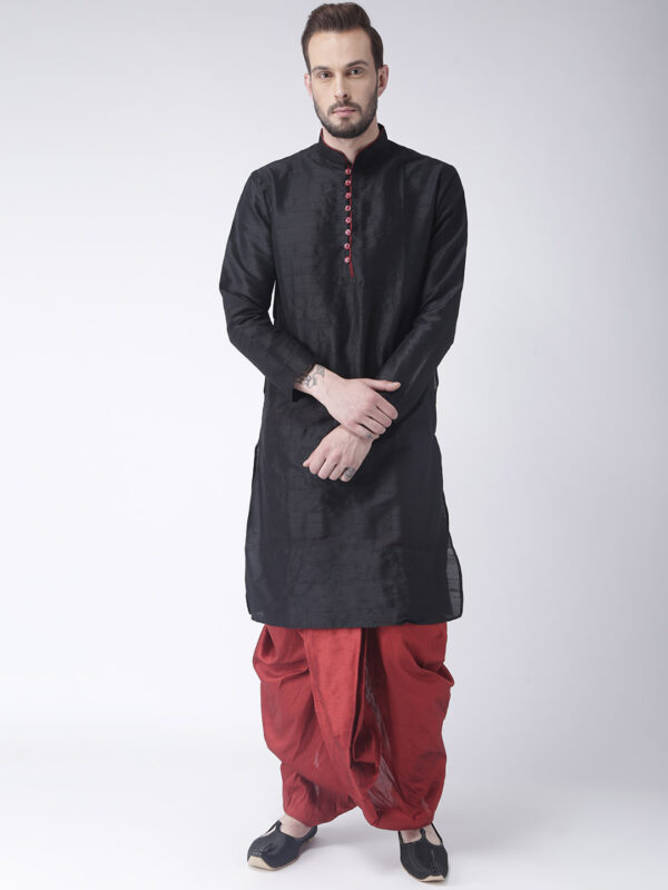 Men Black & Maroon Solid Kurta With Dhoti Pants